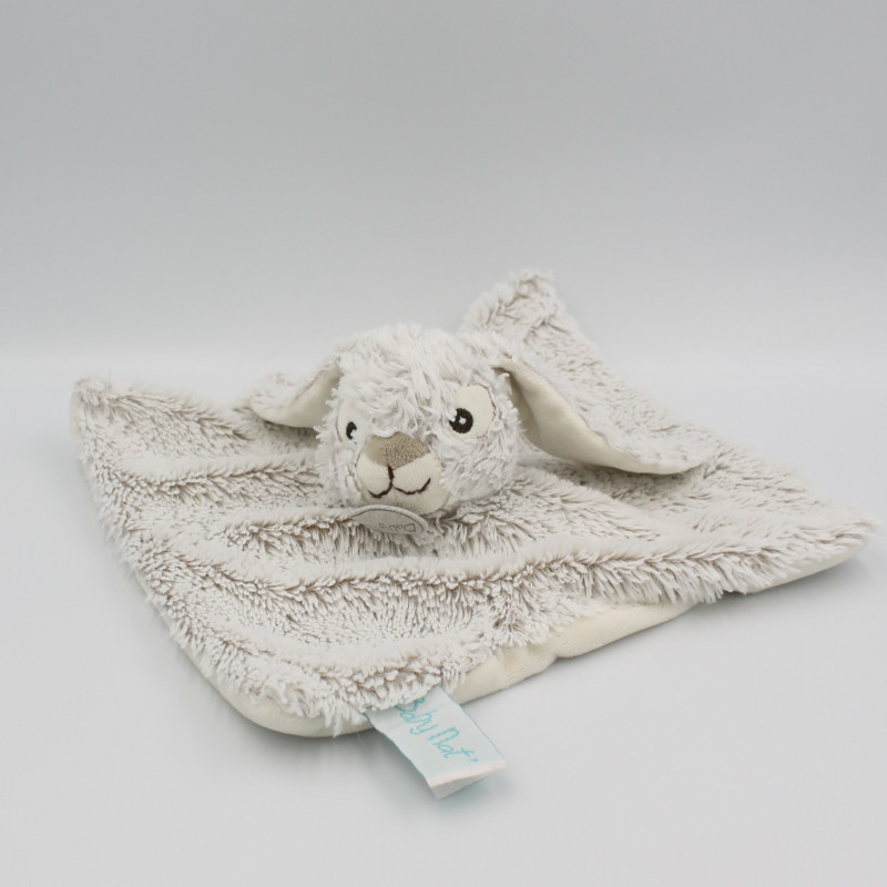 Doudou plat lapin beige marron blanc Guimauve Malow Baby nat
