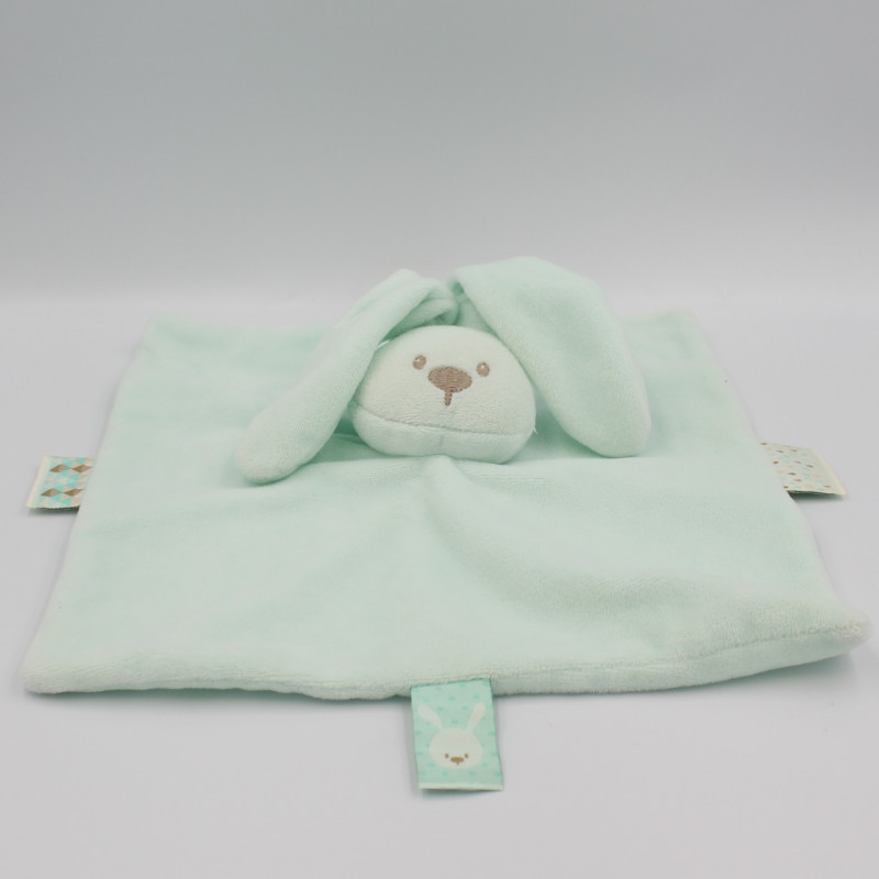 Doudou plat carré lapin vert bleu Lapidou NATTOU