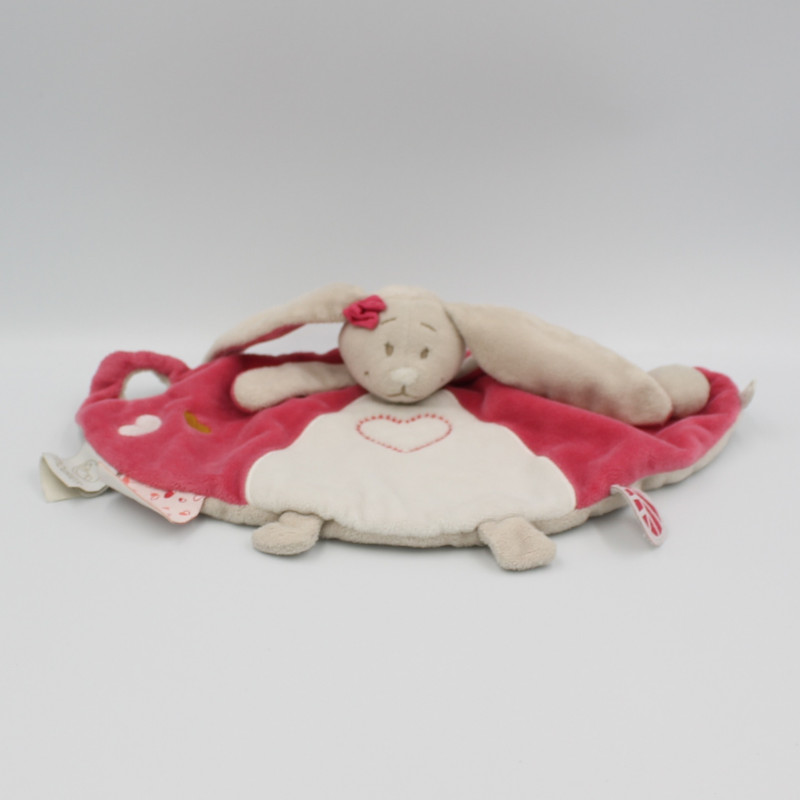 Doudou plat lapin beige rose blanc Anna et Pili NOUKIE'S