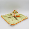 Doudou plat oiseau poule coq vert beige orange BUKOWSKI