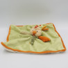 Doudou plat oiseau poule coq vert beige orange BUKOWSKI