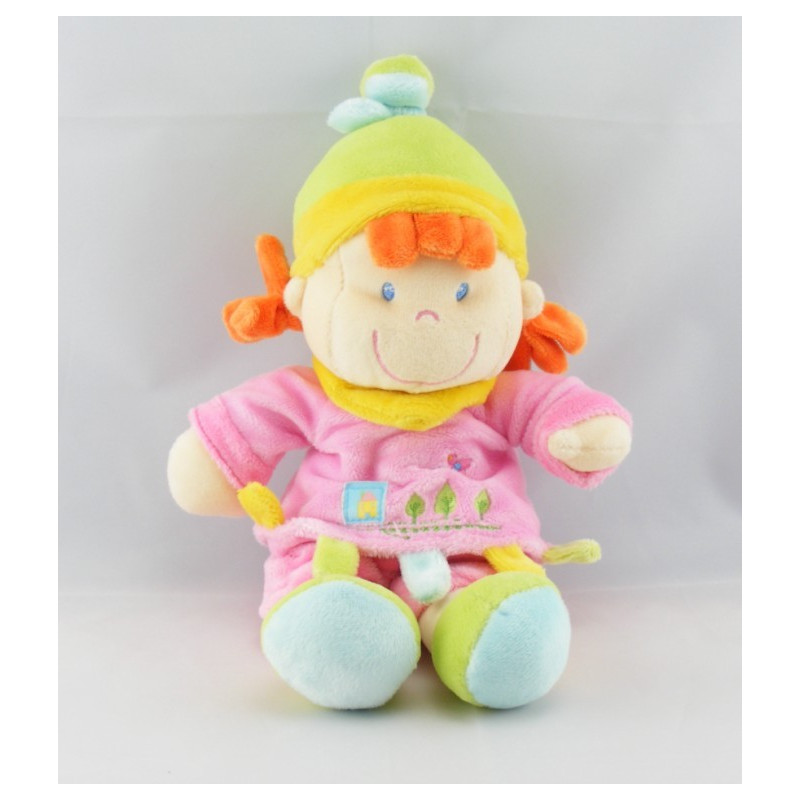 Doudou plat lutin fille rose avion arbres NICOTOY