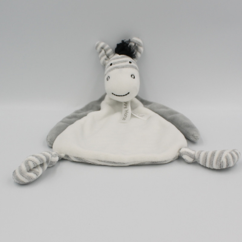 Doudou plat zèbre blanc gris HAPPY HORSE