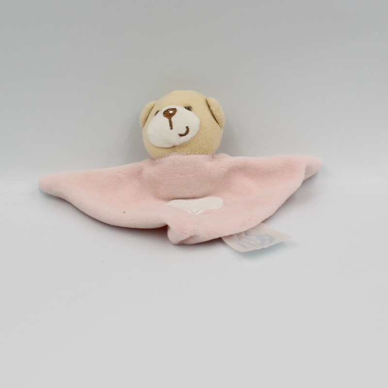 Doudou plat ours beige rose coeur KING BEAR