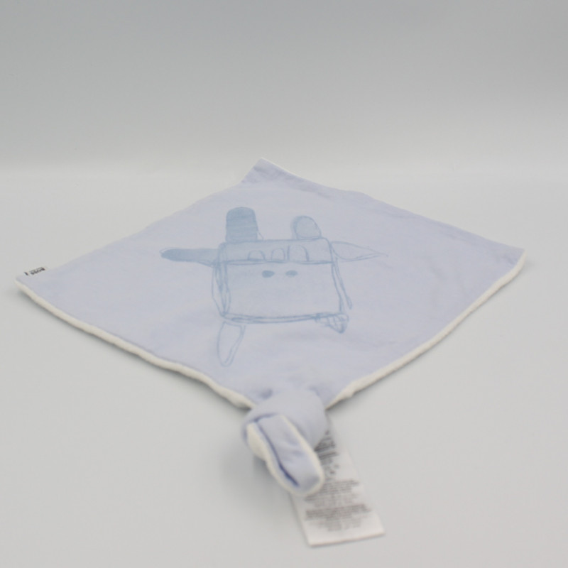 Doudou plat carré bleu blanc lapin HUGO BOSS