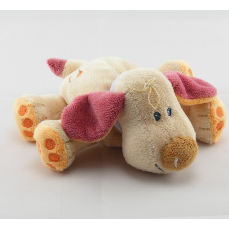 Doudou chien Bo beige oreilles bordeaux NATTOU 