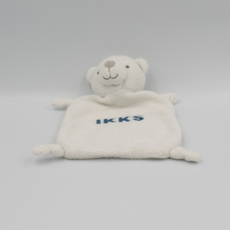 Doudou plat ours blanc bleu IKKS