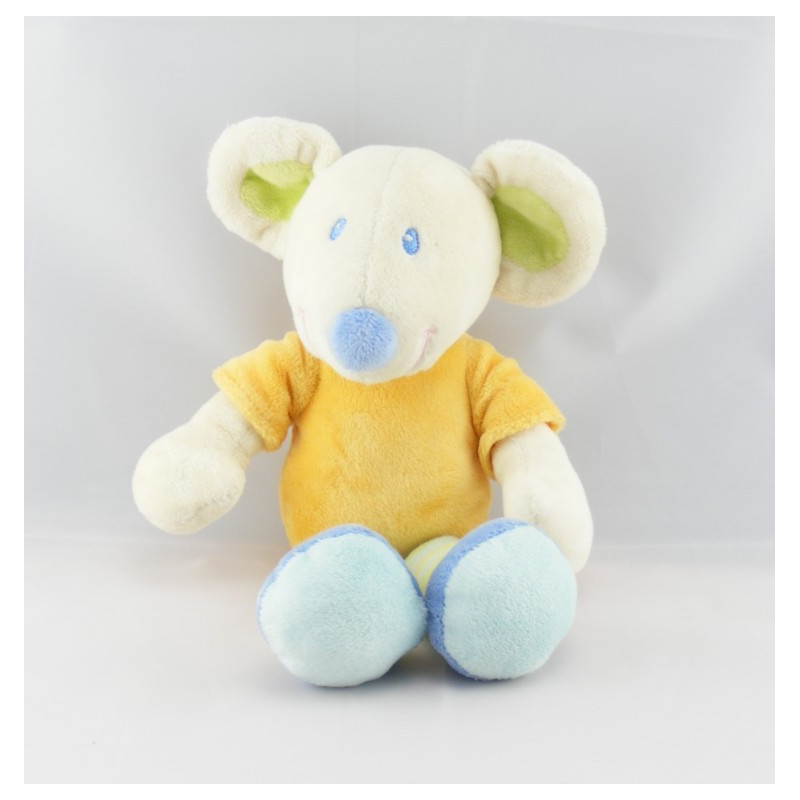 Doudou souris robe bleu MOTS D'ENFANT 