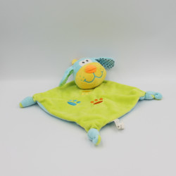 Doudou plat chien vert bleu jaune empreintes
