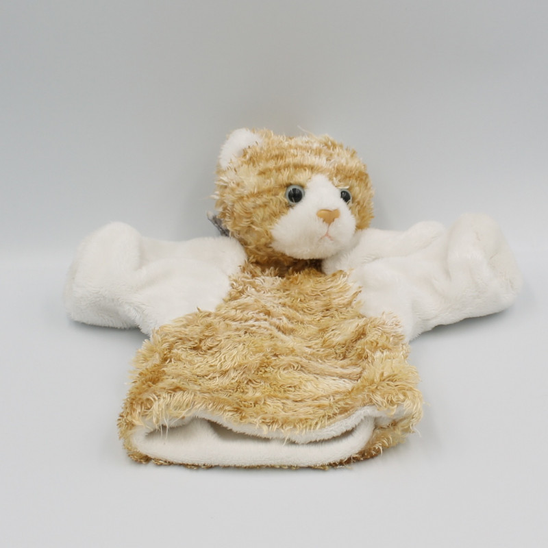 Doudou plat marionnette chat marron blanc NOUNOURS