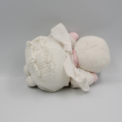 Ancien doudou poupée chiffon blanc rose coeurs COROLLE