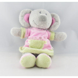 Doudou souris rose  gris avec bébé coeur GRAIN DE BLE