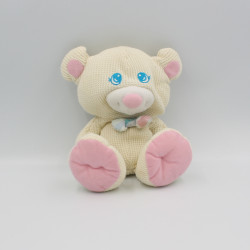 Ancien Doudou ours blanc écru rose satin FISHER PRICE