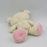 Ancien Doudou ours blanc écru rose satin FISHER PRICE