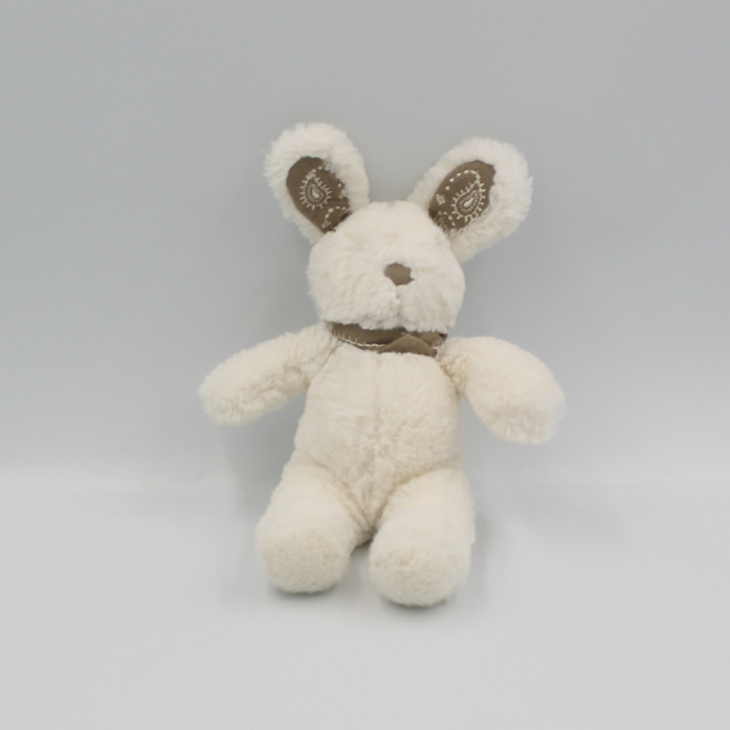 Doudou lapin blanc bandanas gris beige NICOTOY 20 cm