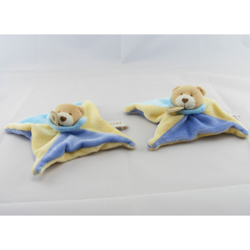 Doudou plat ourson bleu jaune BABY NAT