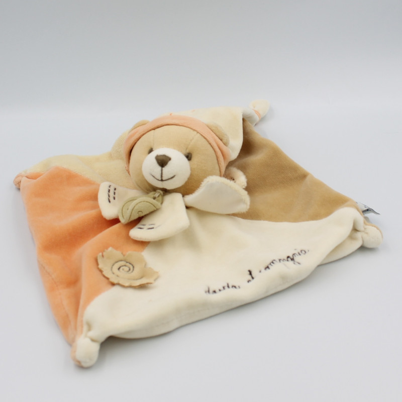 Doudou et compagnie plat ours douvelours beige orange feuille