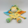Doudou plat girafe jaune orange bleu vert feuille VETIR