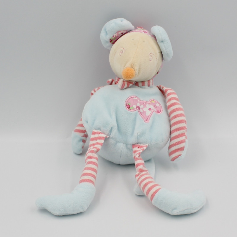 Doudou souris bleu rayé rose CP INTERNATIONAL