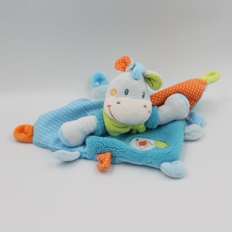 Doudou plat cheval zébre ane bleu vert orange pois oiseau NICOTOY