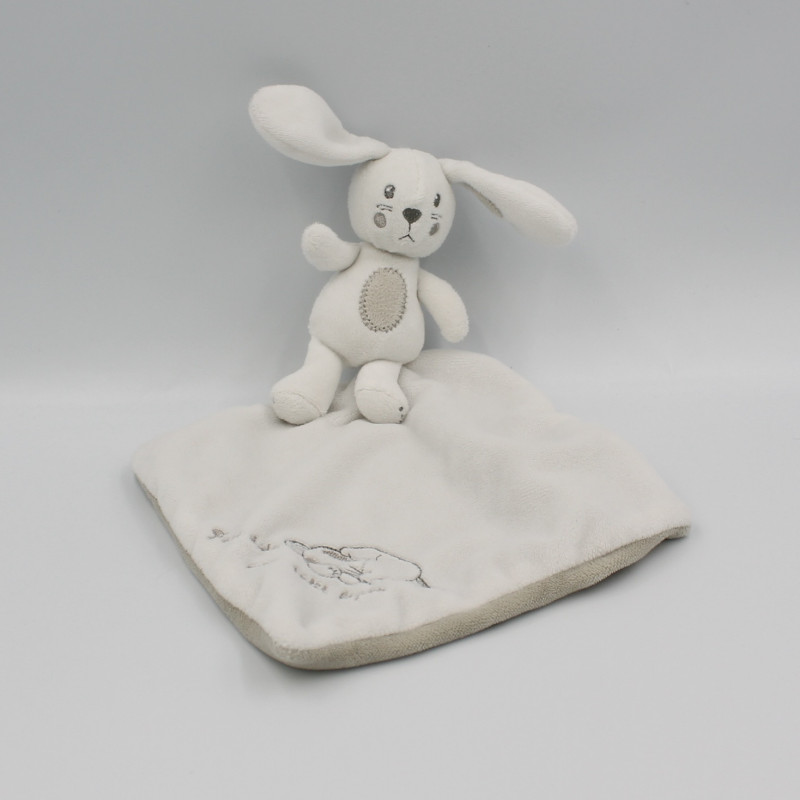 Doudou lapin mouchoir blanc gris fait dodo NICOTOY