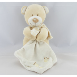 Doudou ours beige avec mouchoir empreintes POMMETTE