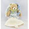 Doudou Plat Ours Arlequin sur carré blanc bleu Baby Nat