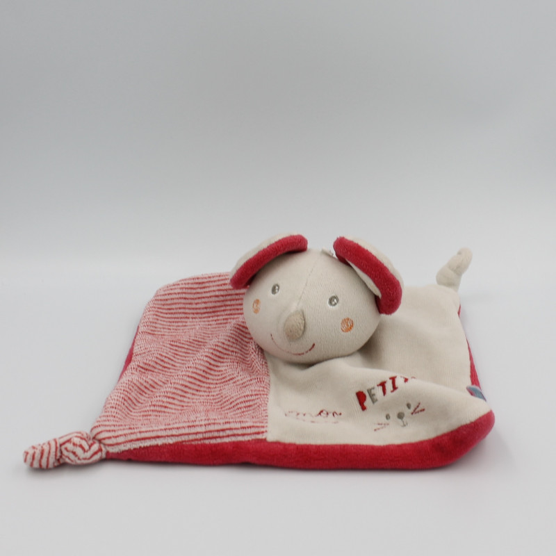 Doudou plat souris beige rouge Doumou SUCRE D'ORGE