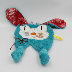 Doudou plat lapin bleu rouge LES DOUDOUS DE NANO