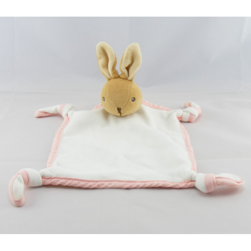 Doudou plat lapin blanc rose KALOO