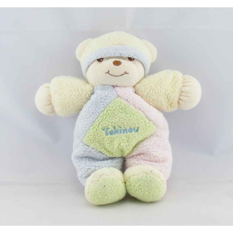 Doudou ours boule jaune rose bleu vert TAKINOU