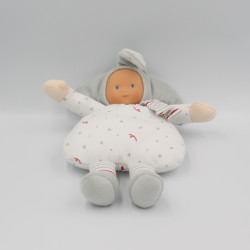 Doudou lutin bébé poupée gris blanc rouge étoiles COROLLE