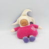 Doudou Poupée lutin rose violet avec grelot coeur brodé Corolle