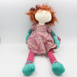 Doudou Peluche Poupée rose vert rayures JEANNE Les Coquettes MOULIN ROTY