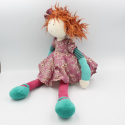 Doudou Peluche Poupée rose vert rayures JEANNE Les Coquettes MOULIN ROTY