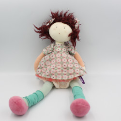 Doudou Peluche Poupée rose vert orange pois  JEANNE Les Coquettes MOULIN ROTY