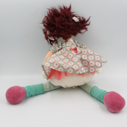 Doudou Peluche Poupée rose vert orange pois  JEANNE Les Coquettes MOULIN ROTY