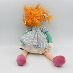 Doudou Peluche Poupée bleu vert rose orange pois  JEANNE Les Coquettes MOULIN ROTY