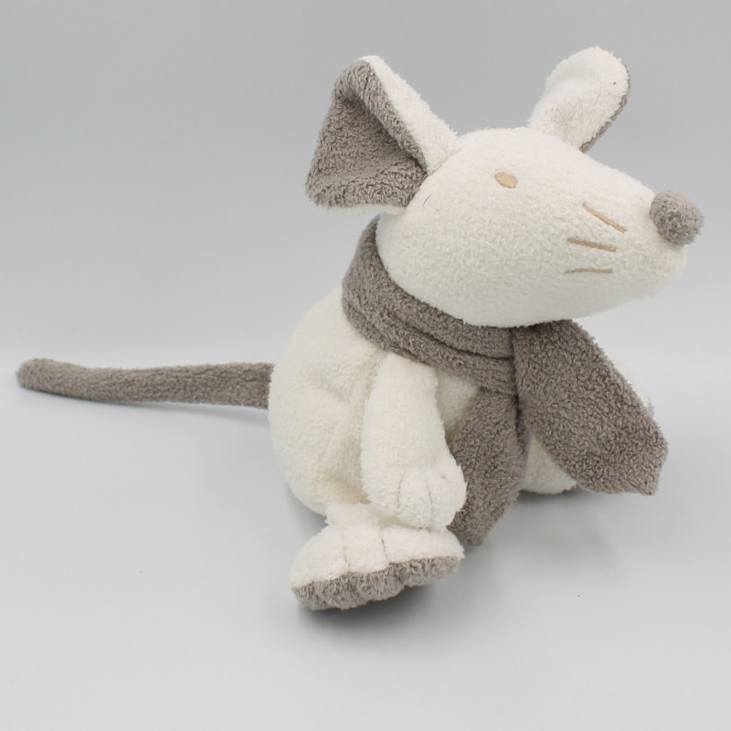 Doudou souris blanc gris BERGERE DE FRANCE