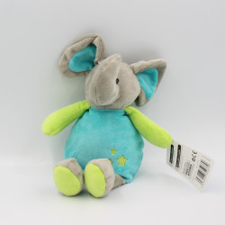 Doudou éléphant gris vert bleu U TOUT PETITS