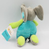 Doudou éléphant gris vert bleu U TOUT PETITS