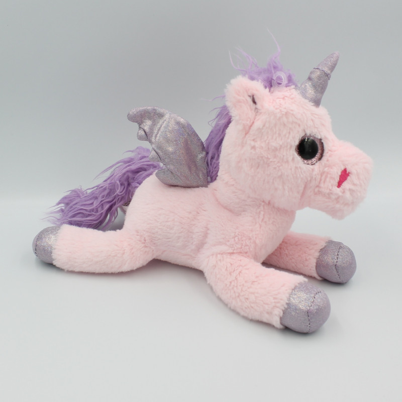 Doudou peluche licorne rose mauve ZEBRA