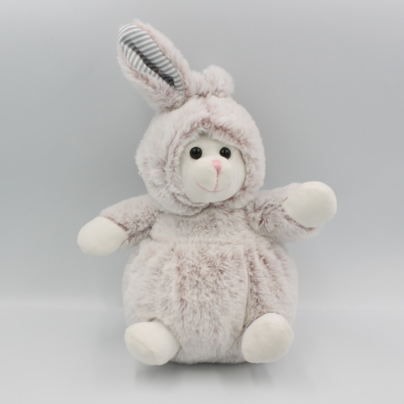 Doudou ours déguisé en lapin blanc marron ATMOSPHERA