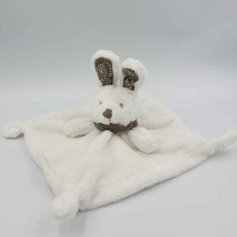 Doudou plat lapin blanc bandanas gris NICOTOY