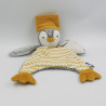 Doudou plat pingouin gris blanc orange jaune TAO TAPE A L'OEIL