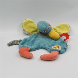 Doudou plat canard bleu vert les Cousins du Moulin MOULIN ROTY