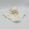 Doudou plat ours blanc col rose DOUDOU ET COMPAGNIE