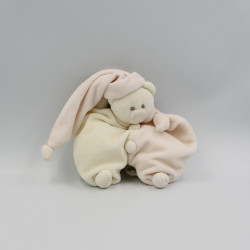 Doudou semi plat ours clown rose blanc JOLLYBABY