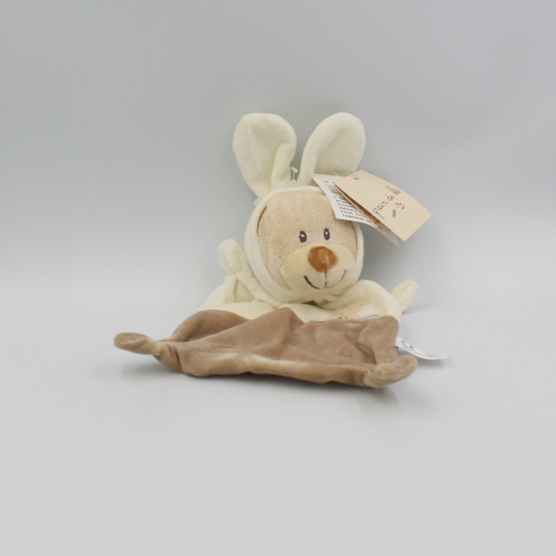 Doudou plat ours déguisé en lapin beige blanc ZANNIER