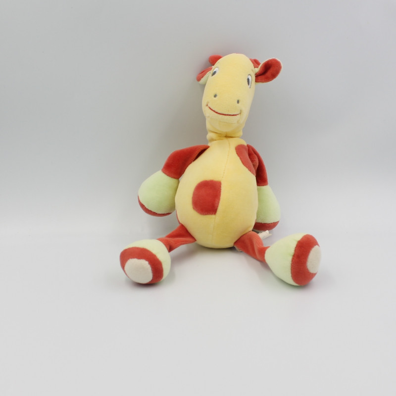 Doudou girafe jaune rouge vert SUCRE D'ORGE